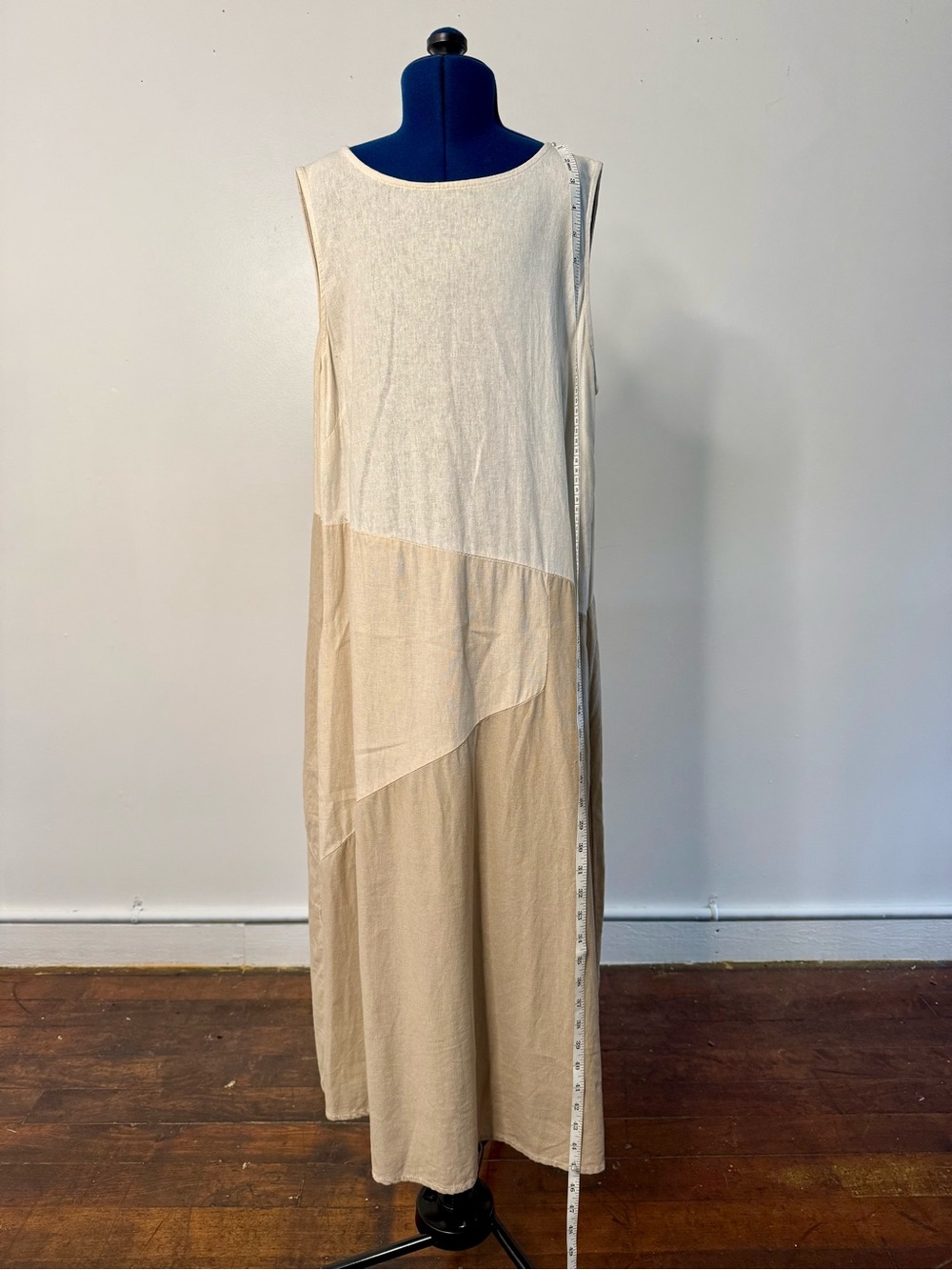 For Cynthia Cream and Beige Colorblock Sleeveless Maxi Dress